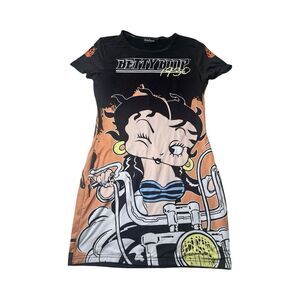 Betty Boop Biker Motorcycle‎ Graphic Print Short Sleeve Stretch Dress XL 2024